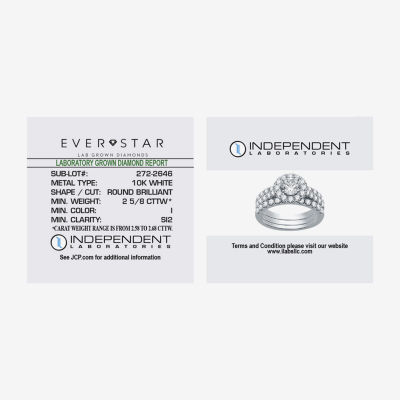 (I / Si2) Womens 2 3/4 CT. T.W. Lab Grown White Diamond 10K White Gold Round Side Stone Halo Bridal Set