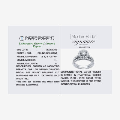 Signature By Modern Bride (H-I / I1) Womens 2 1/4 CT. T.W. Lab Grown White Diamond 10K White Gold Side Stone Halo Bridal Set