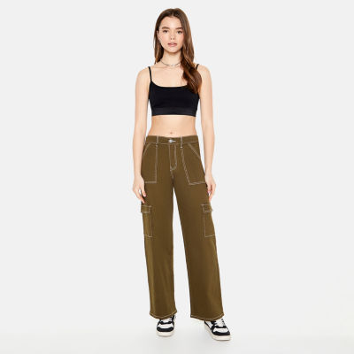 Forever 21 Carpenter Wide Leg Twill Womens Mid Rise Cargo Pant-Juniors