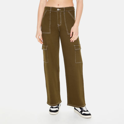 Forever 21 Carpenter Wide Leg Twill Womens Mid Rise Cargo Pant-Juniors