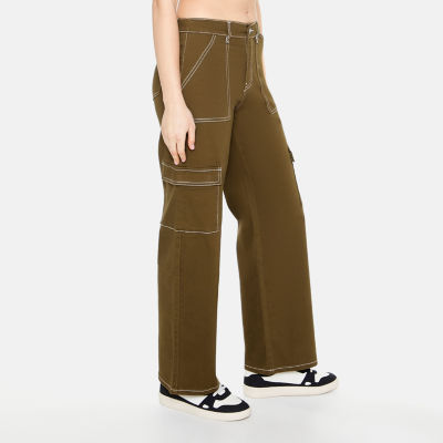 Forever 21 Carpenter Wide Leg Twill Womens Mid Rise Wide Leg Cargo Pant-Juniors