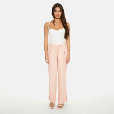 Forever 21 Nylon Womens High Rise Wide Leg Cargo Pant-Juniors