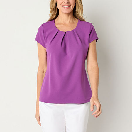 Liz Claiborne Texture Tee Womens Round Neck Short Sleeve Blouse, Xx-large, Purple