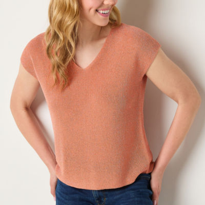 Sam And Jess Womens V Neck Short Sleeve Pullover Sweater