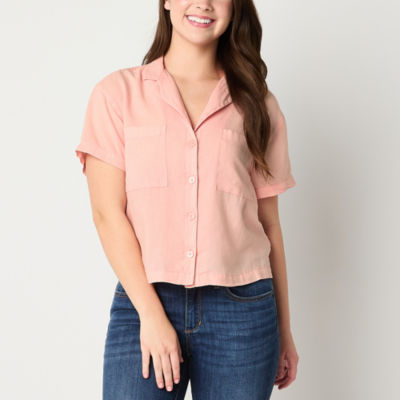 a.n.a Linen Womens Short Sleeve Regular Fit Button-Down Shirt