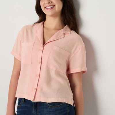 a.n.a Linen Womens Short Sleeve Regular Fit Button-Down Shirt