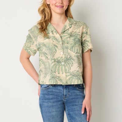 a.n.a Linen Womens Short Sleeve Regular Fit Button-Down Shirt