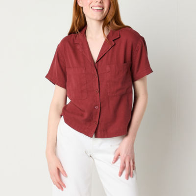 a.n.a Linen Womens Short Sleeve Regular Fit Button-Down Shirt