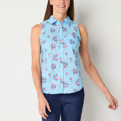 St. John's Bay Womens Sleeveless Regular Fit Button-Down Shirt