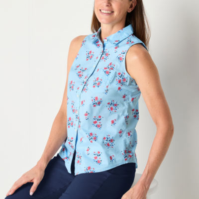 St. John's Bay Womens Sleeveless Regular Fit Button-Down Shirt