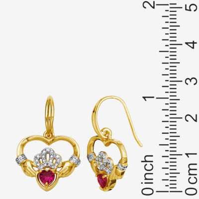 Heart-Shaped Lab-Created Ruby and Diamond-Accent Claddagh Earrings