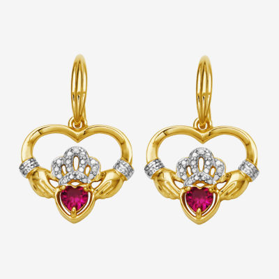 Heart-Shaped Lab-Created Ruby and Diamond-Accent Claddagh Earrings