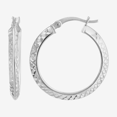 Womens Sterling Silver 25mm Round Hoop Earrings