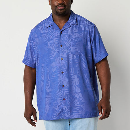 St. John's Bay Button-Down Big and Tall Mens Short Sleeve Breathable Camp Shirt, 4x-large Tall, Blue