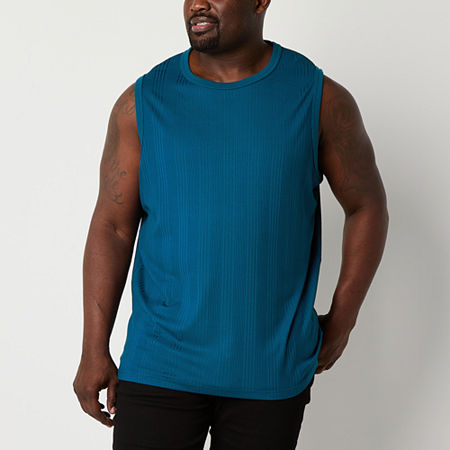 Shaquille O'Neal XLG Ribbed Big and Tall Mens Crew Neck Sleeveless Tank Top, X-large Tall, Blue