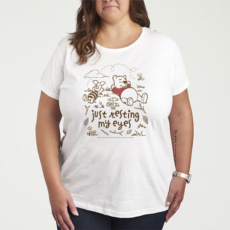 Just Resting My Eyes Womens Plus Crew Neck Short Sleeve Winnie The Pooh T-Shirt, 4x, Beige