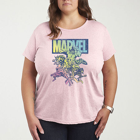 Novelty T-shirts Marvel Group Rainbow Womens Plus Crew Neck Short Sleeve Marvel T-shirt In Multi
