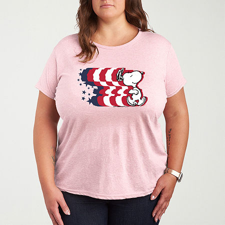 Snoppy Stripes Art Womens Plus Crew Neck Short Sleeve T-Shirt, 2x, Pink