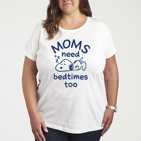 Moms Need Bedtimes Too Snoopy Womens Plus Crew Neck Short Sleeve T-Shirt, 2x, Green
