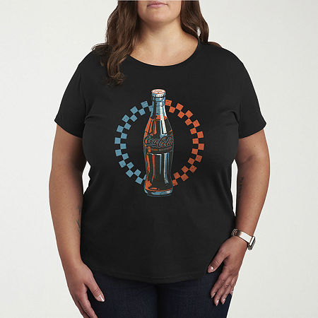 Coke Bottle Checks Womens Plus Crew Neck Short Sleeve T-Shirt, 1x, Black