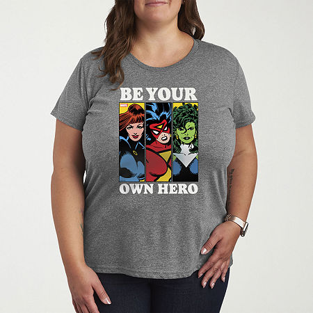 Novelty T-shirts Be Your Own Hero Marvel Womens Plus Crew Neck Short Sleeve Marvel T-shirt In Gray