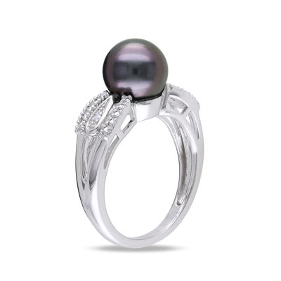 Genuine Black Tahitian Pearl & Diamond Accent Sterling Silver Ring