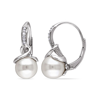Cultured Freshwater Pearl & Diamond Accent Sterling Silver Earrings