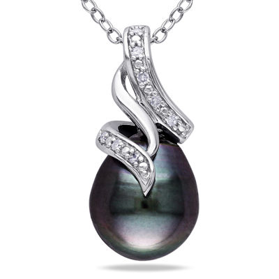 Black Tahitian Pearl & Diamond Accent Sterling Silver Pendant