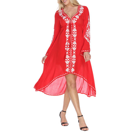 White Mark Gwyneth Womens Long Sleeve High-low Sheath Dress In Red