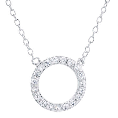 Silver Treasures Womens Cubic Zirconia Sterling Silver Round 18 Inch Pendant Necklace, One Size, Multiple Colors