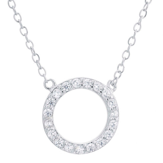 Silver Treasures Cubic Zirconia Sterling Silver 18 Inch Cable Round Pendant Necklace
