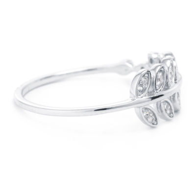 Silver Treasures Womens 2MM Cubic Zirconia Sterling Silver Band
