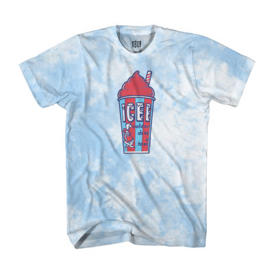 white and blue graphic tee mens