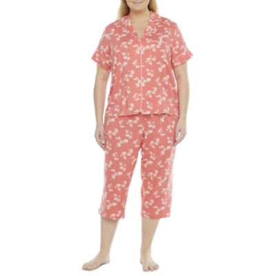 Liz Claiborne Womens Plus 2-pc. Short Sleeve Capri Pajama Set