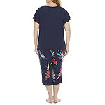 Liz Claiborne Womens Plus 2-pc. V-Neck Short Sleeve Capri Pajama Set
