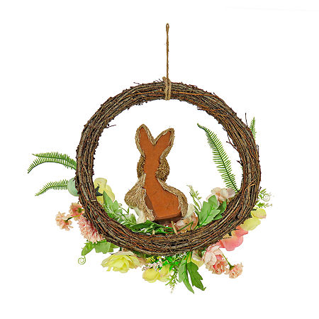 National Tree Co. 16 Bunny And Rose Wreath, One Size, Brown