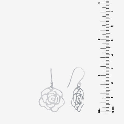 Silver Treasures Womens Sterling Silver Flower Drop Earrings