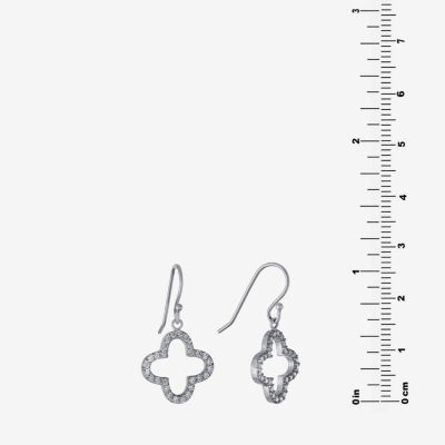 Silver Treasures Cubic Zirconia Sterling Silver Clover Drop Earrings