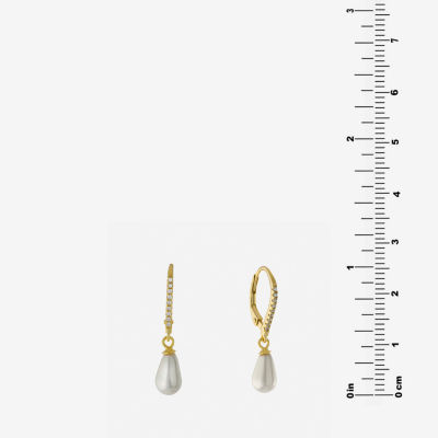 Silver Treasures Simulated Pearl 14K Gold Over Silver Drop Earrings