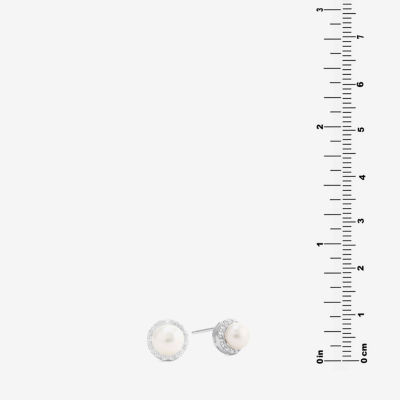 Silver Treasures White Cultured Freshwater Pearl 8.5mm Round Stud Earrings