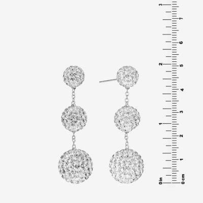Sparkle Allure Crystal Graduated Pave Ball Silver Plated Drop Earrings