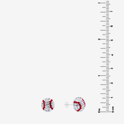 Silver Treasures Baseball Red Crystal Sterling Silver 9mm Stud Earrings