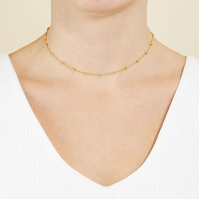 Silver Treasures Station Chain 24K Gold Over Silver 12 Inch Bead Choker Necklace