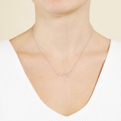 Silver Treasures Womens White Cubic Zirconia Sterling Silver 16 Inch Pendant Necklace