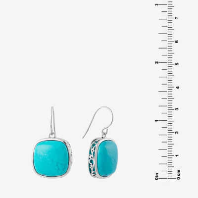 Sparkle Allure Genuine Stone Blue Pure Silver Over Brass Square Drop Earrings