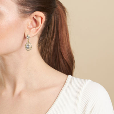 Sparkle Allure Womens Crystal 24K Gold Over Brass Drop Earrings