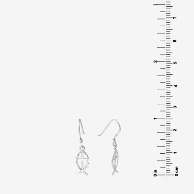 Silver Treasures Jesus Fish Sterling Silver Drop Earrings