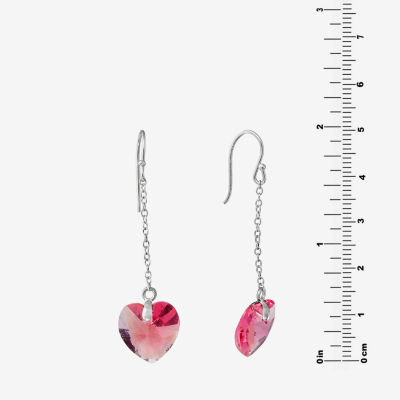 Silver Treasures Crystal Sterling Silver Heart Drop Earrings