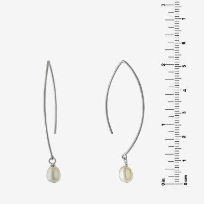 Silver Treasures Threader Cultured Freshwater Pearl Sterling Silver Drop Earrings