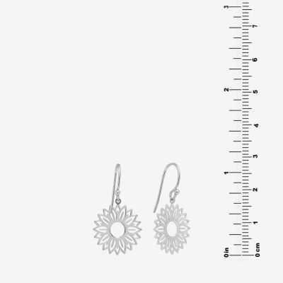 Silver Treasures Sunflower Sterling Silver Flower Drop Earrings